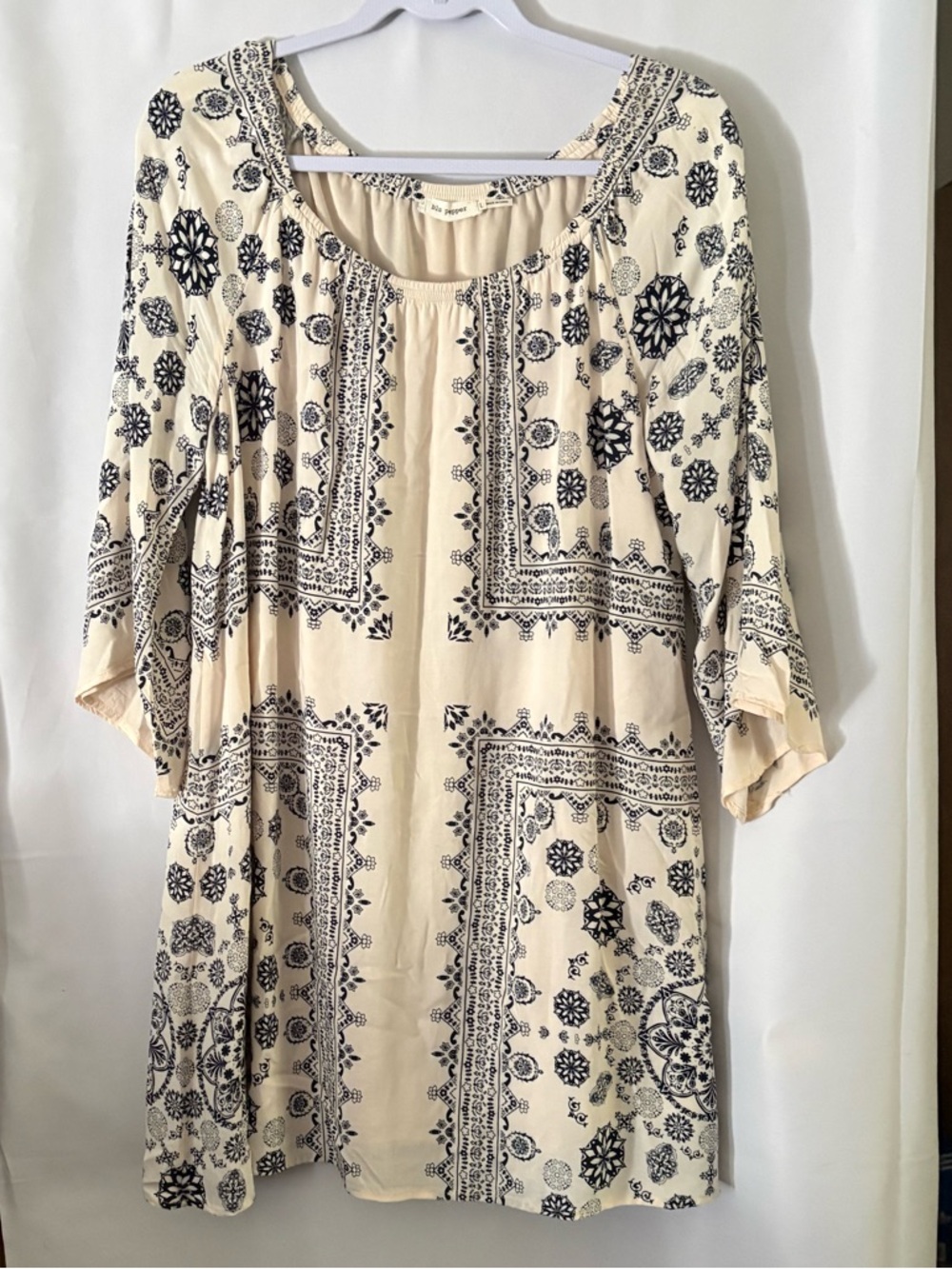 Blu Pepper Cream and Navy Printed Boho Tunic